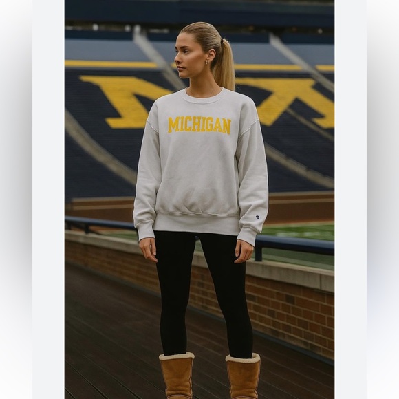 Vintage 90s Michigan Champion Reverse Weave Sweatshirt Crewneck White XL - Picture 8 of 8